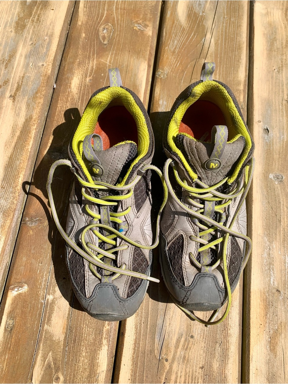 Merrell Gray with Lime Accent Hiking Shoes Vibram